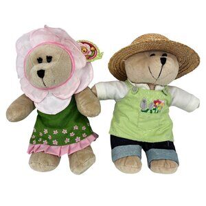 Starbucks Bearista Bear Lot of 2 Flower Gardener 2006 2010 Edition Plush Stuffed